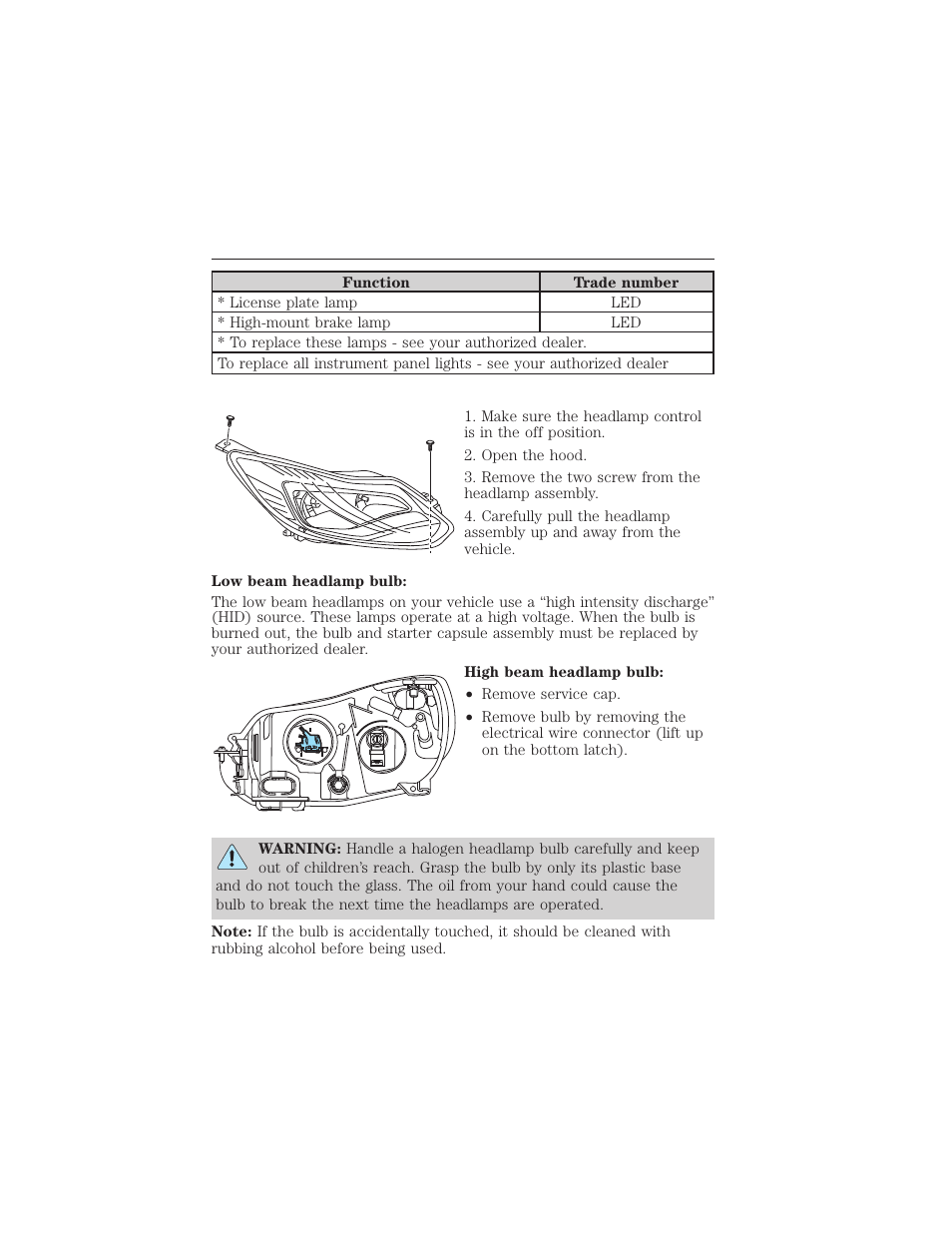 Replacing headlamp bulbs, Lighting 135 | FORD 2012 Focus Electric User Manual | Page 135 / 380