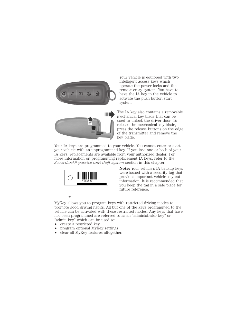 Locks and security, Intelligent access key (ia key), Mykey | Locks and security 155 | FORD 2012 Focus Electric User Manual | Page 155 / 380