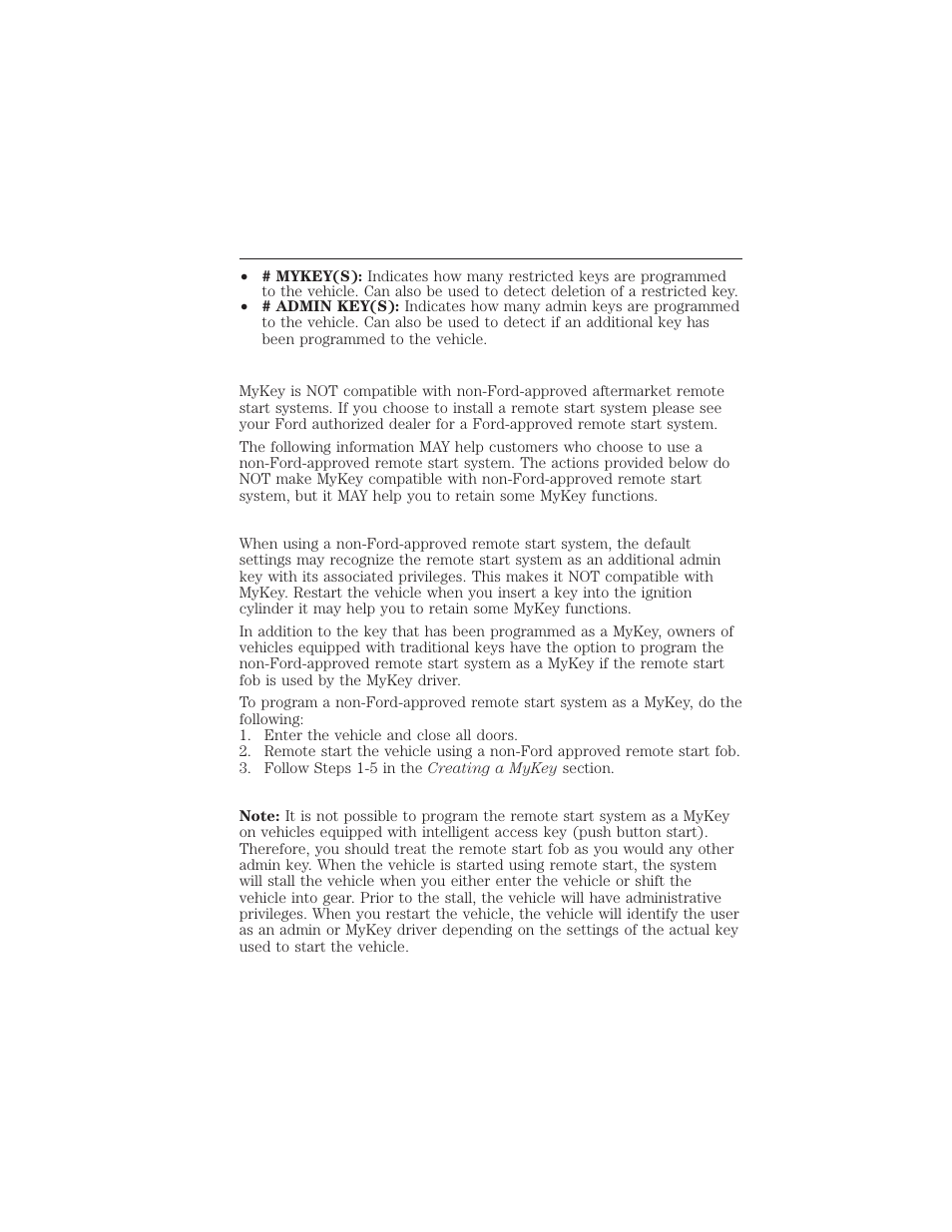 Using mykey with remote start systems, Vehicles equipped with traditional keys, Remote start, mykey | 158 locks and security | FORD 2012 Focus Electric User Manual | Page 158 / 380