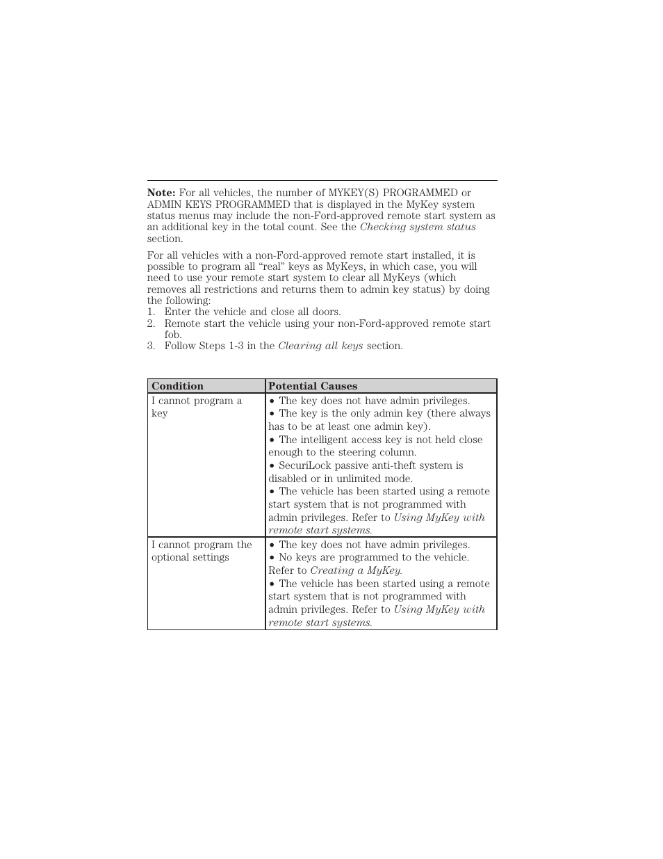 Mykey troubleshooting, Troubleshooting, mykey, Locks and security 159 | FORD 2012 Focus Electric User Manual | Page 159 / 380