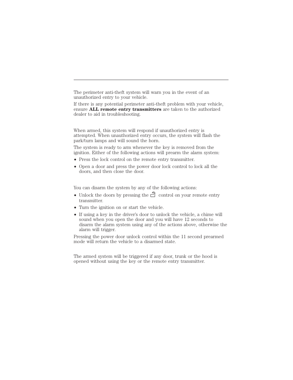 Perimeter alarm system, Arming the system, Disarming the system | Triggering the anti-theft system, 172 locks and security | FORD 2012 Focus Electric User Manual | Page 172 / 380