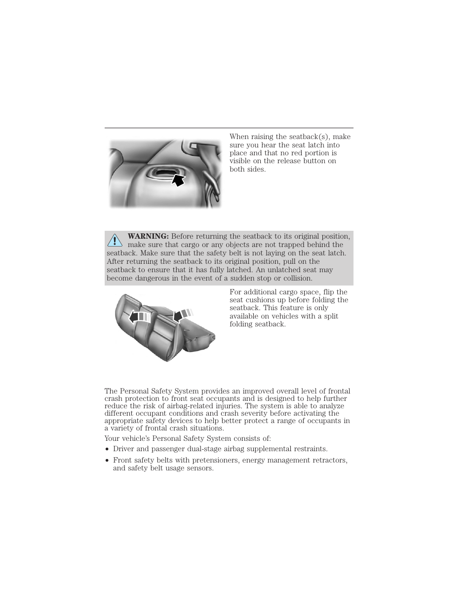 Flip up seat cushions (if equipped), Personal safety system, Seating and safety restraints 181 | FORD 2012 Focus Electric User Manual | Page 181 / 380