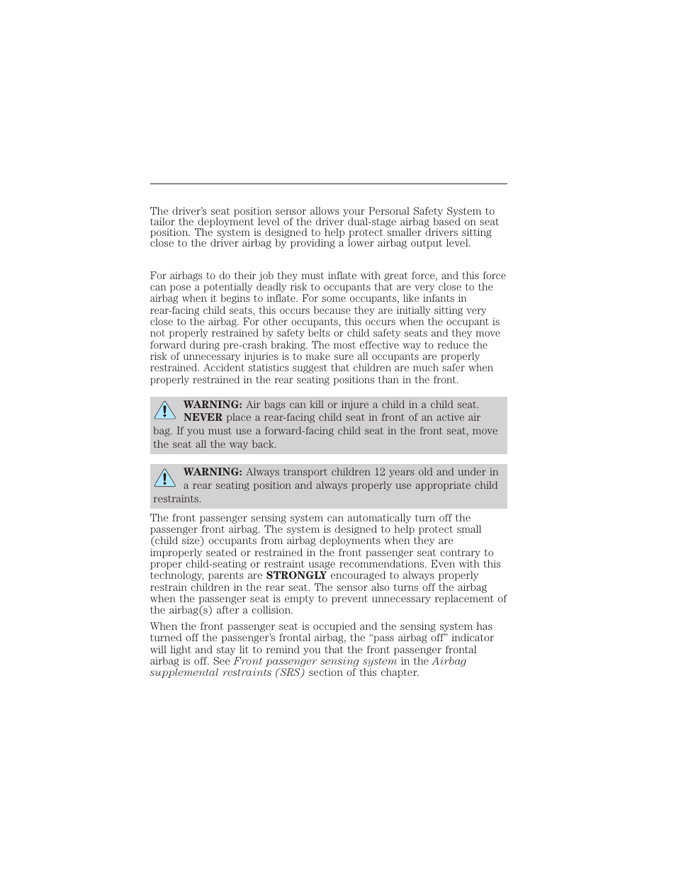 Driver’s and/or passenger seat position sensor, Front passenger sensing system, Seating and safety restraints 183 | FORD 2012 Focus Electric User Manual | Page 183 / 380