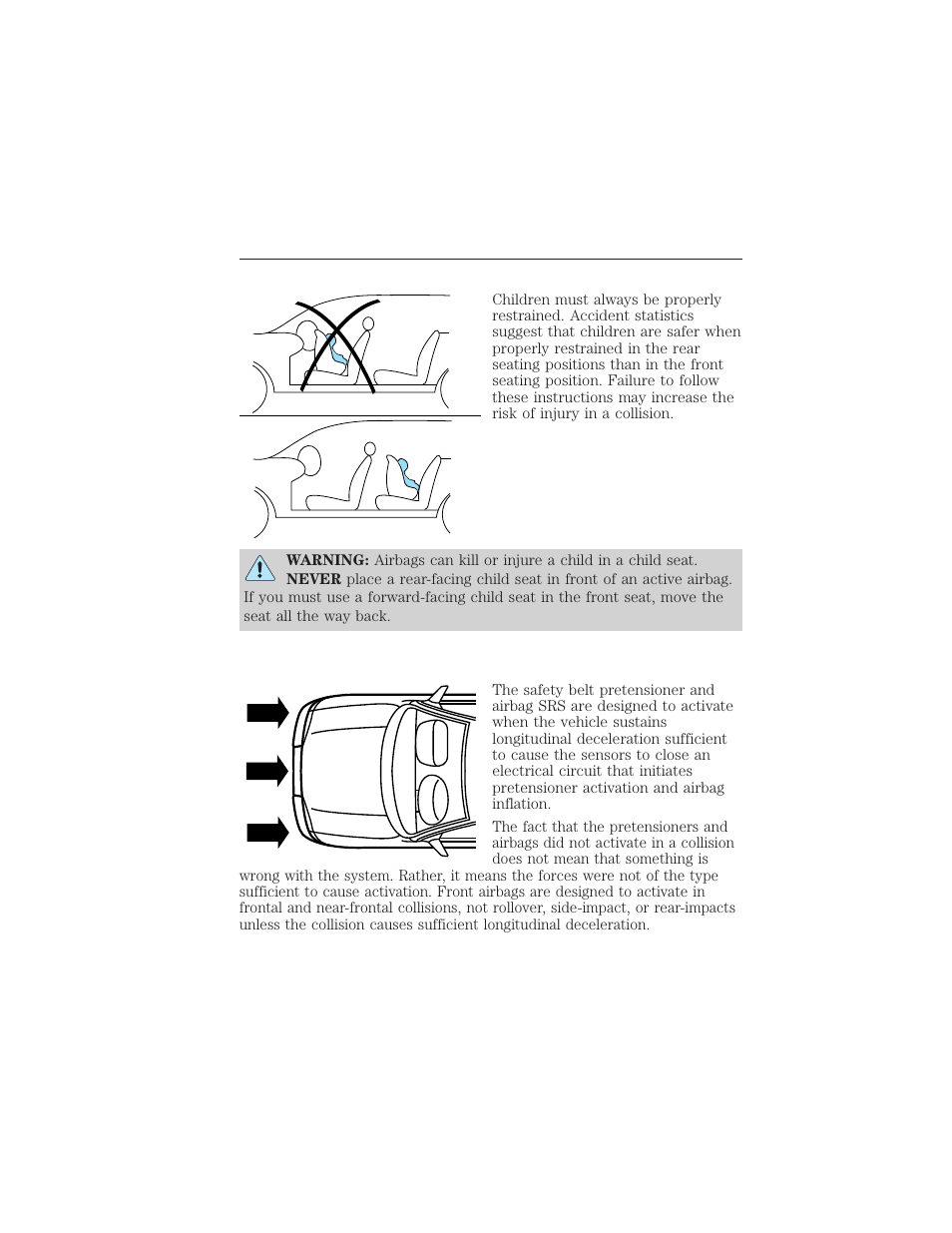 Children and airbags, 196 seating and safety restraints | FORD 2012 Focus Electric User Manual | Page 196 / 380