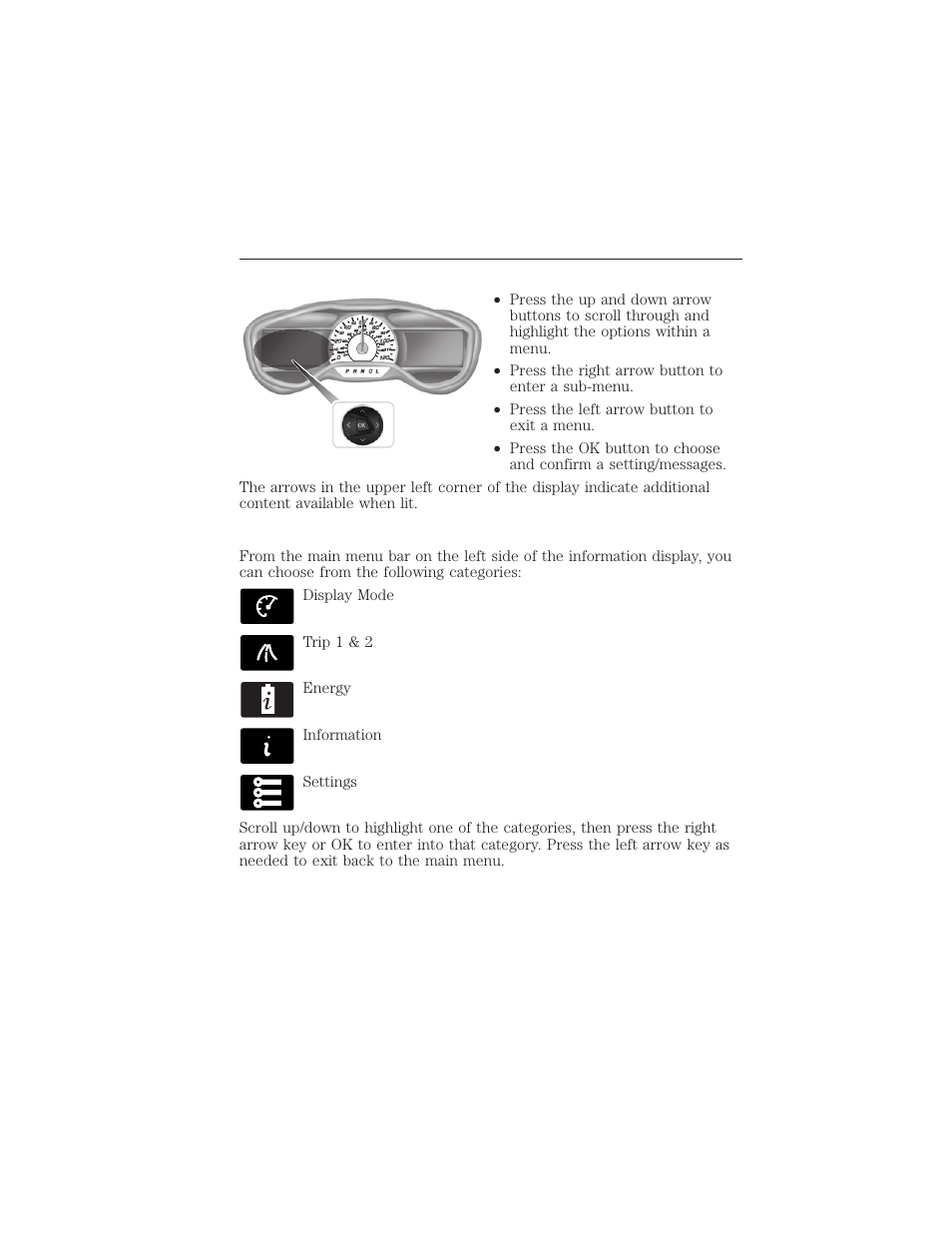 Message center, Main menu, 22 instrument cluster | FORD 2012 Focus Electric User Manual | Page 22 / 380