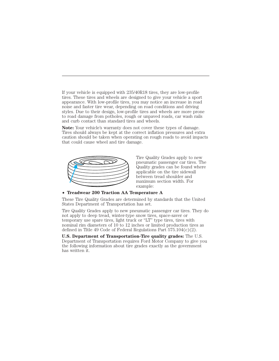 Tires, wheels and loading, Information about uniform tire quality grading, Tire information | Tires, wheels and loading 225 | FORD 2012 Focus Electric User Manual | Page 225 / 380