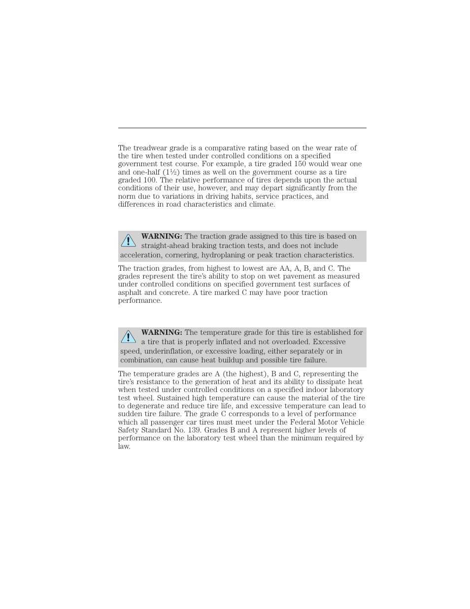 Treadwear, Traction aa a b c, Temperature a b c | 226 tires, wheels and loading | FORD 2012 Focus Electric User Manual | Page 226 / 380