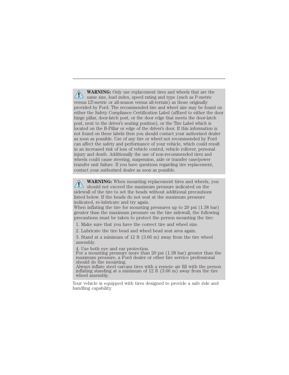 Tire replacement requirements, 232 tires, wheels and loading | FORD 2012 Focus Electric User Manual | Page 232 / 380