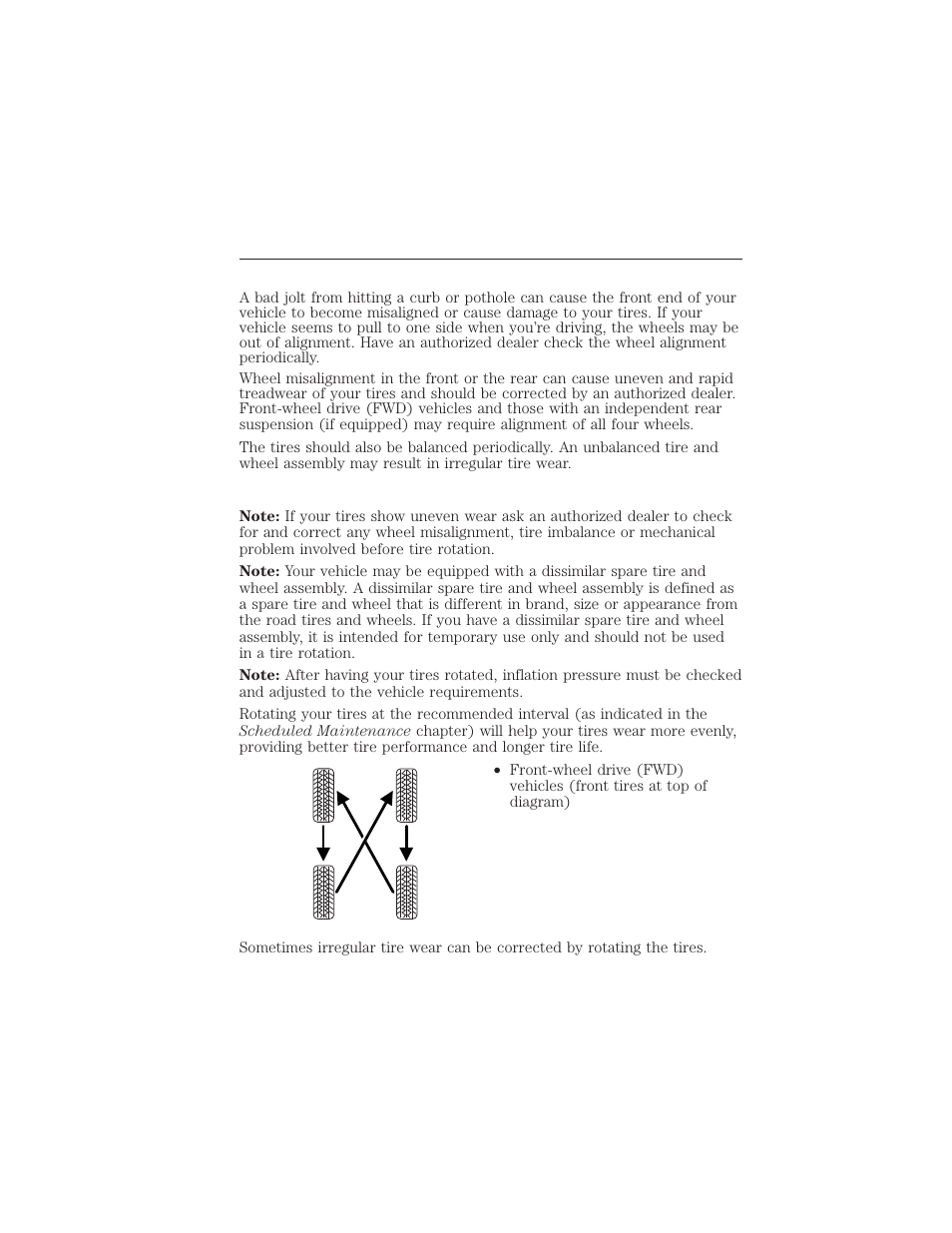 Tire and wheel alignment, Tire rotation, 234 tires, wheels and loading | FORD 2012 Focus Electric User Manual | Page 234 / 380