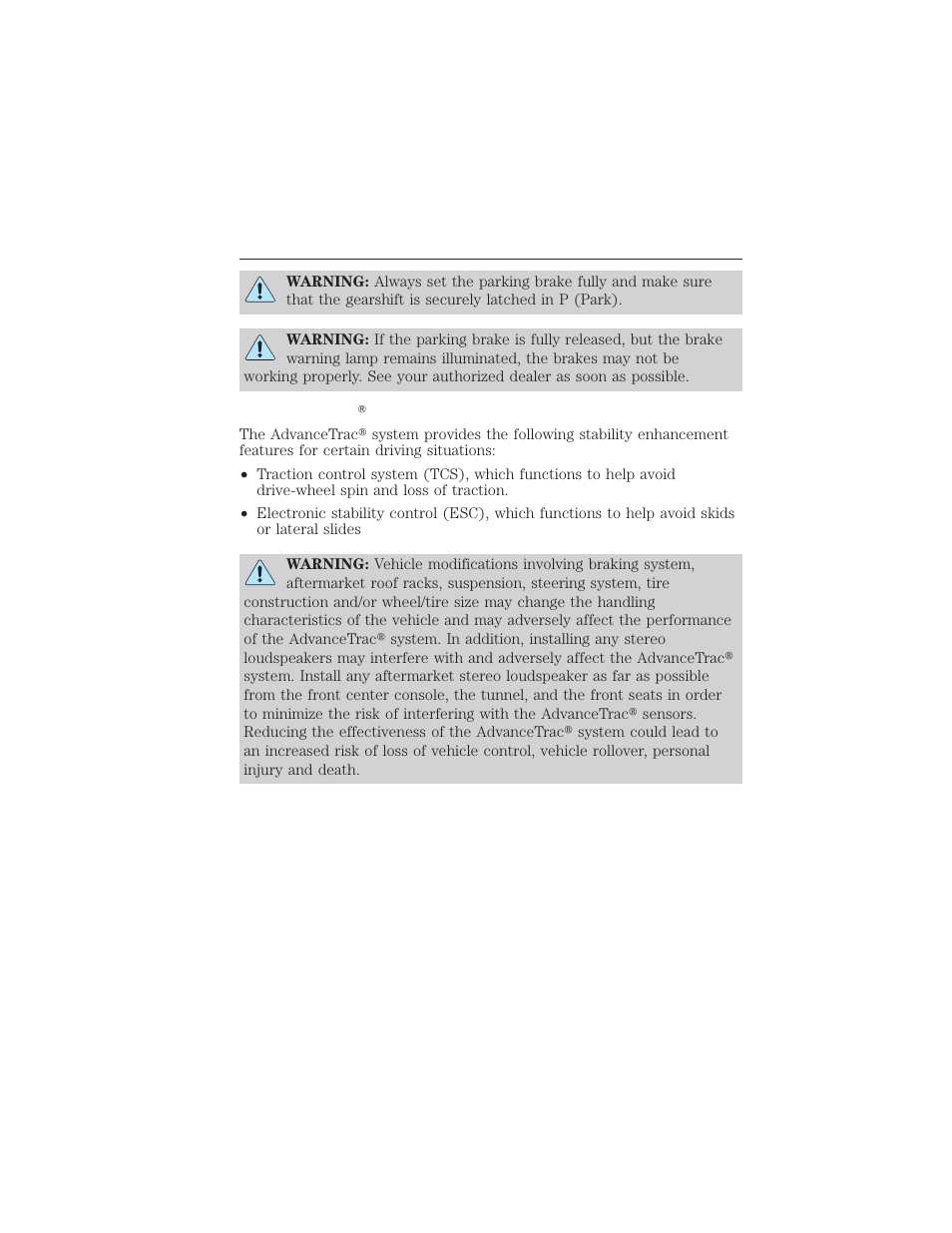 Advancetrac® stability enhancement system, Advancetrac, 258 driving | FORD 2012 Focus Electric User Manual | Page 258 / 380