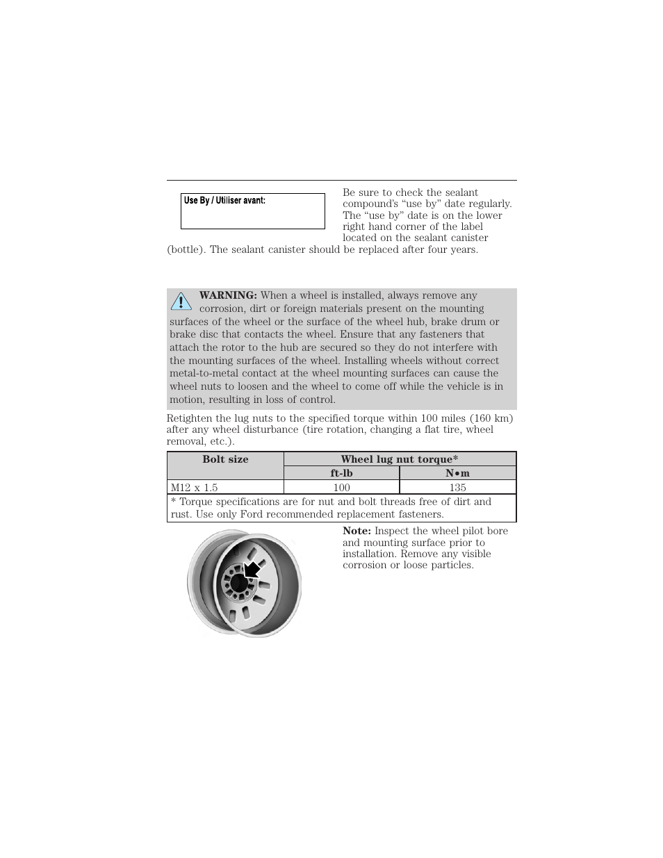 Wheel lug nut torque specifications, Wheel lug nut torque, 298 roadside emergencies | FORD 2012 Focus Electric User Manual | Page 298 / 380