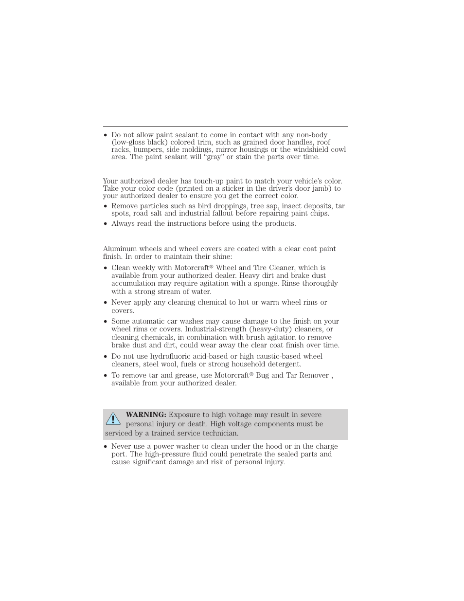 Repairing minor paint damage, Aluminum wheels and wheel covers, Under hood and charge port | Cleaning 313 | FORD 2012 Focus Electric User Manual | Page 313 / 380