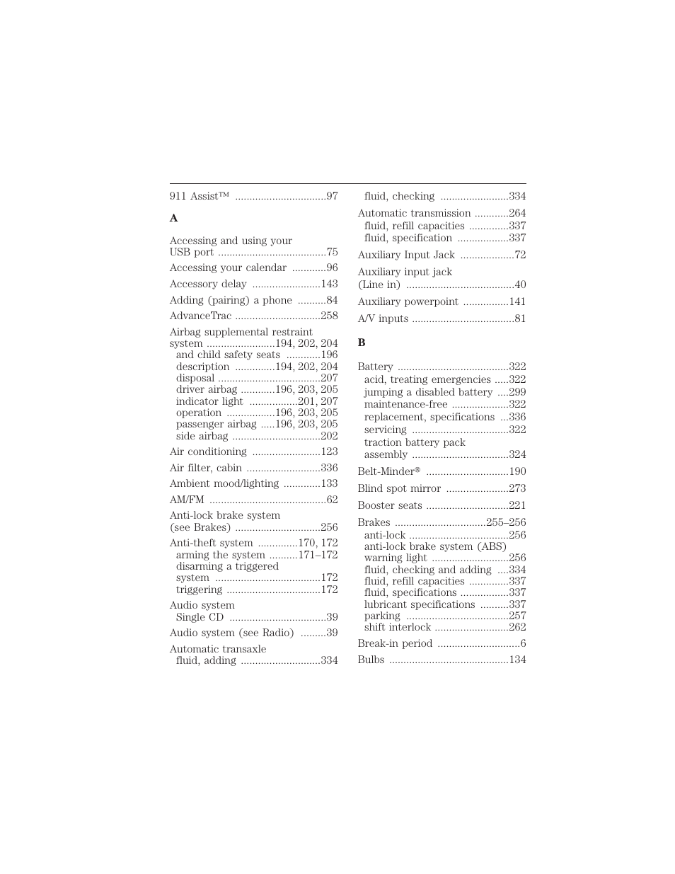 Index, 374 index | FORD 2012 Focus Electric User Manual | Page 374 / 380