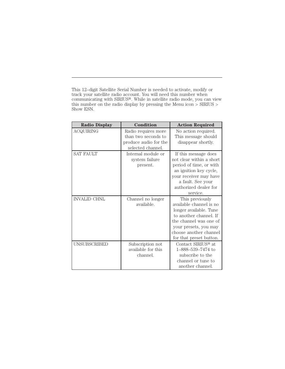 Satellite radio electronic serial number (esn), Troubleshooting, 46 entertainment systems | FORD 2012 Focus Electric User Manual | Page 46 / 380