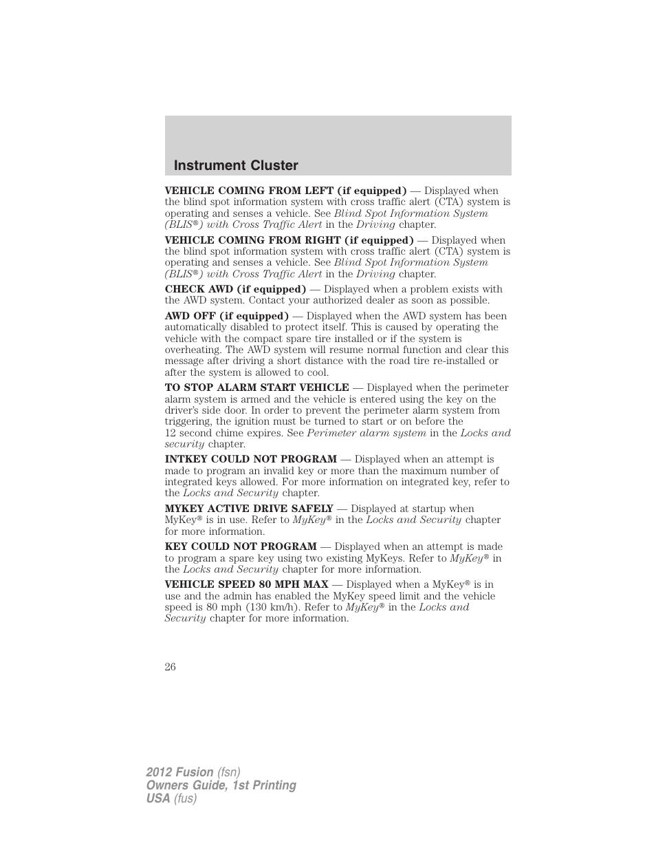 Instrument cluster | FORD 2012 Fusion v.1 User Manual | Page 26 / 375