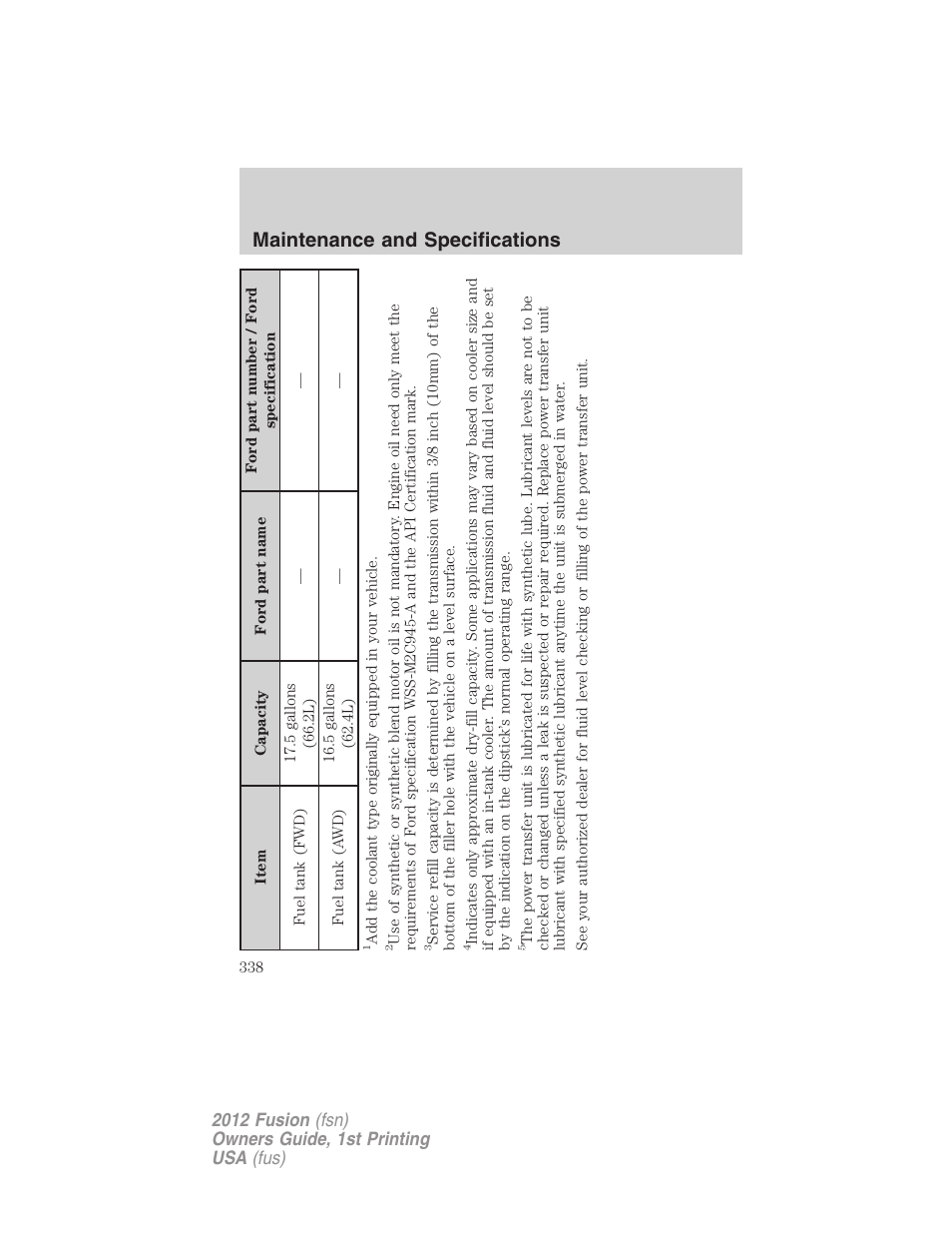 Maintenance and specifications | FORD 2012 Fusion v.1 User Manual | Page 338 / 375
