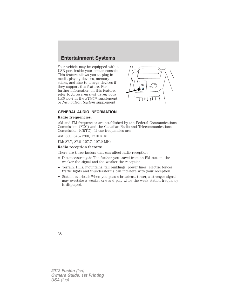 General audio information, Entertainment systems | FORD 2012 Fusion v.1 User Manual | Page 38 / 375