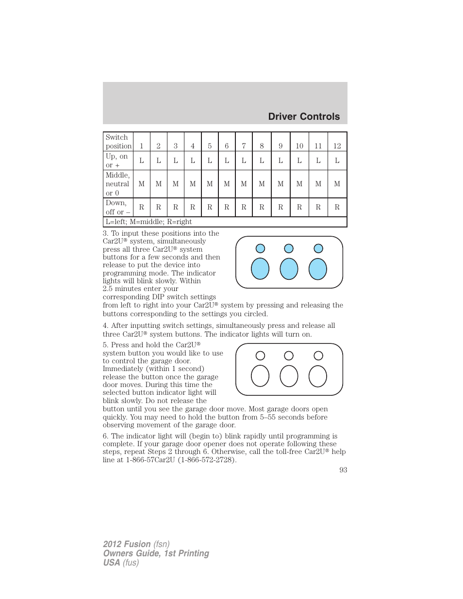 Driver controls | FORD 2012 Fusion v.1 User Manual | Page 93 / 375