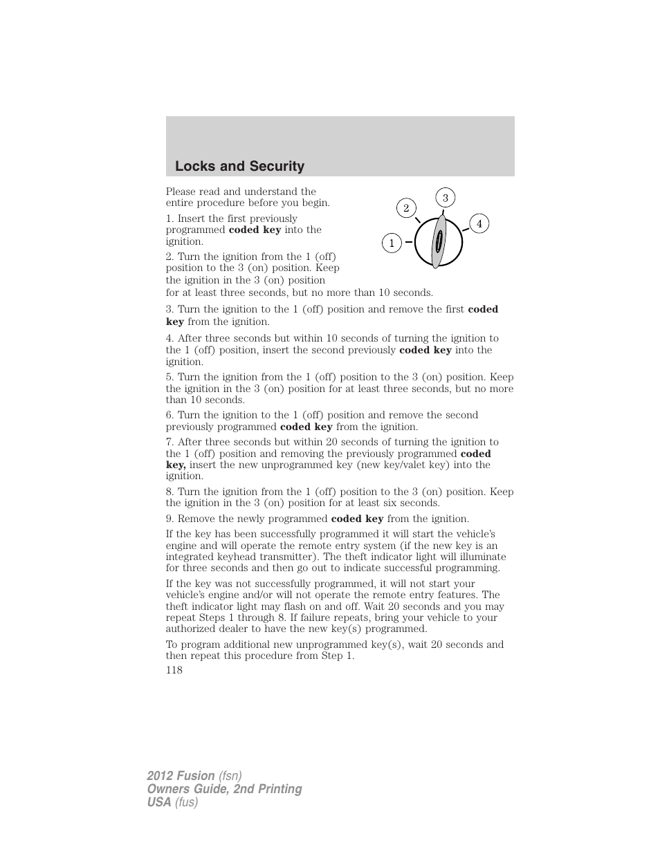 Locks and security | FORD 2012 Fusion v.2 User Manual | Page 118 / 373