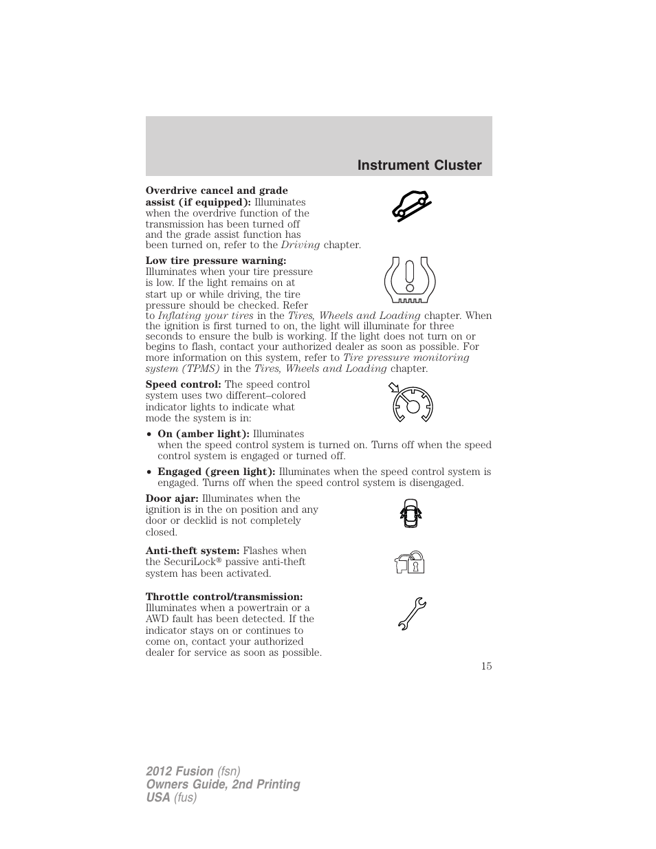 Instrument cluster | FORD 2012 Fusion v.2 User Manual | Page 15 / 373