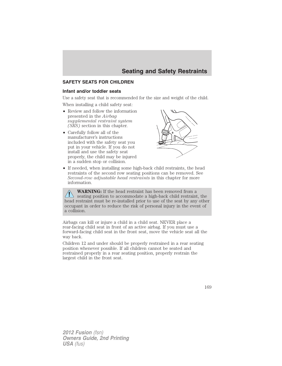 Safety seats for children, Infant and/or toddler seats, Seating and safety restraints | FORD 2012 Fusion v.2 User Manual | Page 169 / 373
