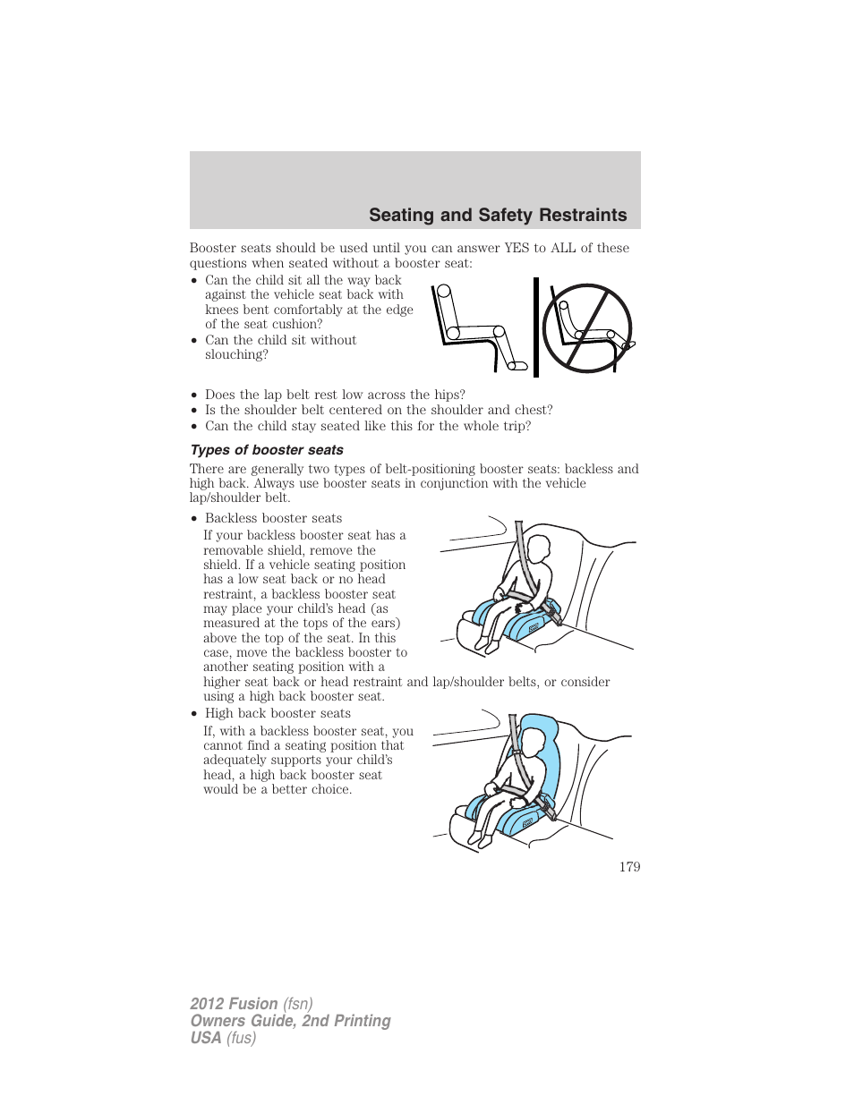 Types of booster seats, Seating and safety restraints | FORD 2012 Fusion v.2 User Manual | Page 179 / 373