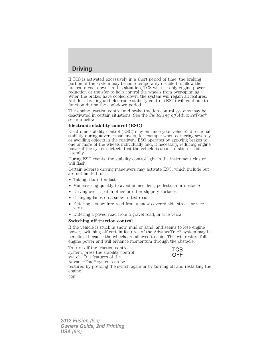 Driving | FORD 2012 Fusion v.2 User Manual | Page 220 / 373