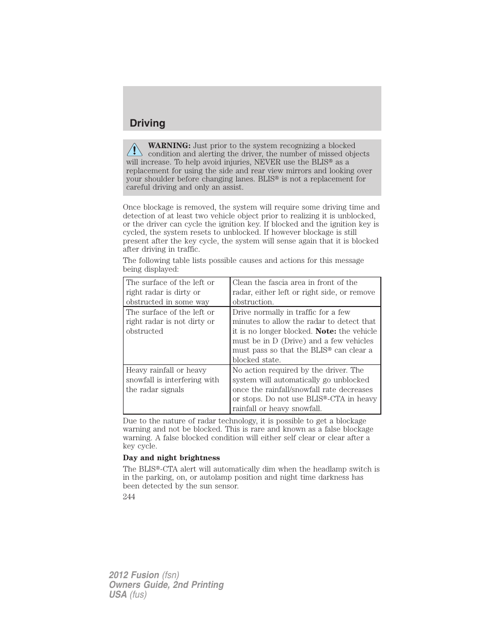 Driving | FORD 2012 Fusion v.2 User Manual | Page 244 / 373