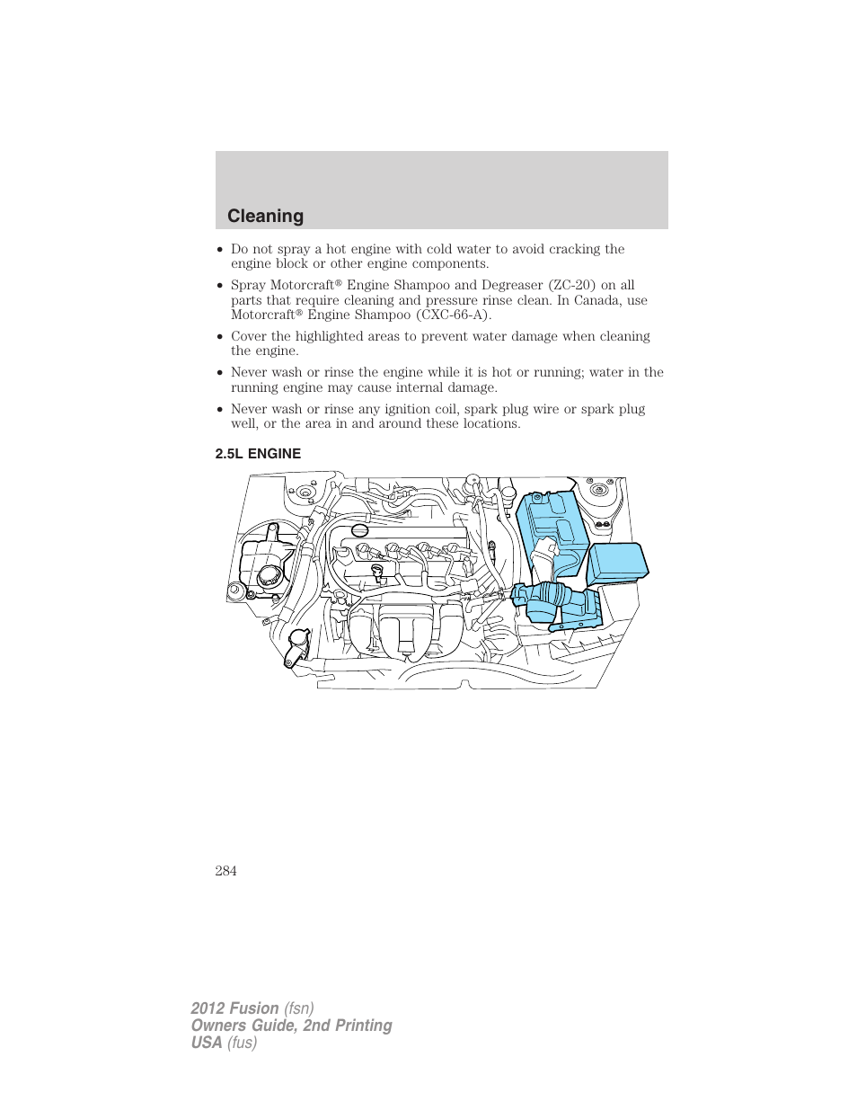 5l engine, Cleaning | FORD 2012 Fusion v.2 User Manual | Page 284 / 373