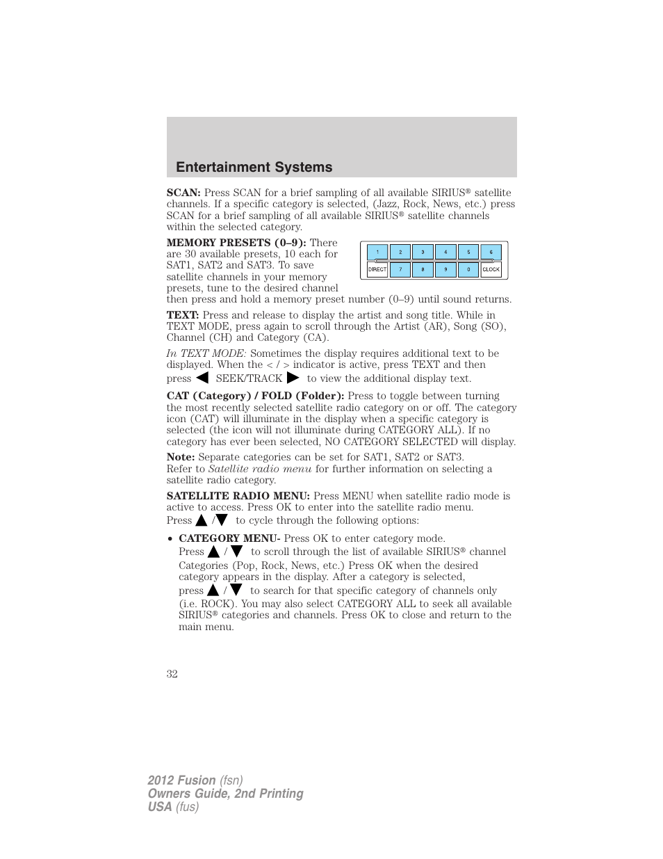 Entertainment systems | FORD 2012 Fusion v.2 User Manual | Page 32 / 373