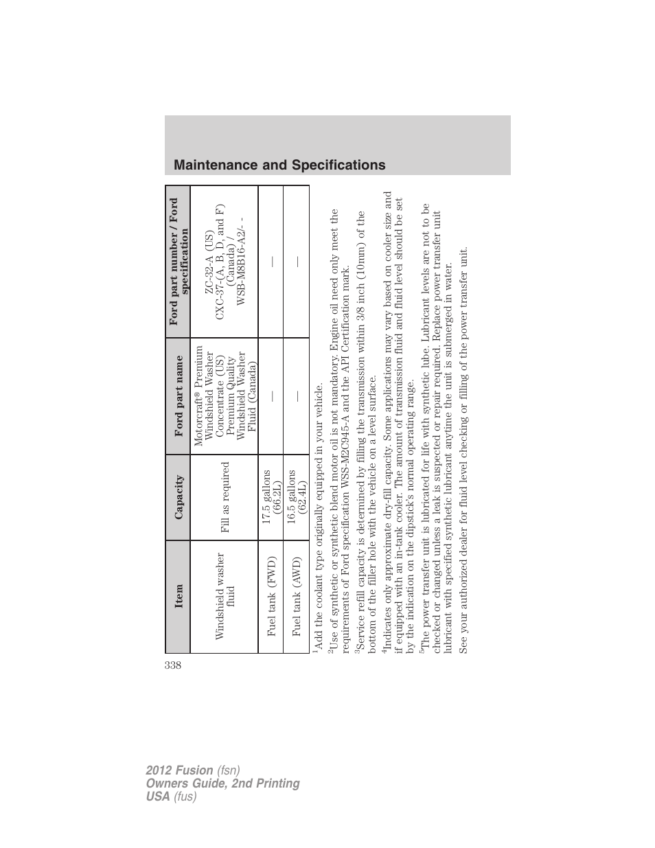 Maintenance and specifications | FORD 2012 Fusion v.2 User Manual | Page 338 / 373
