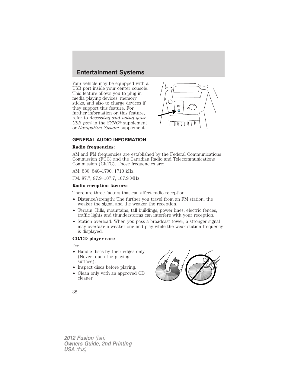General audio information, Entertainment systems | FORD 2012 Fusion v.2 User Manual | Page 38 / 373
