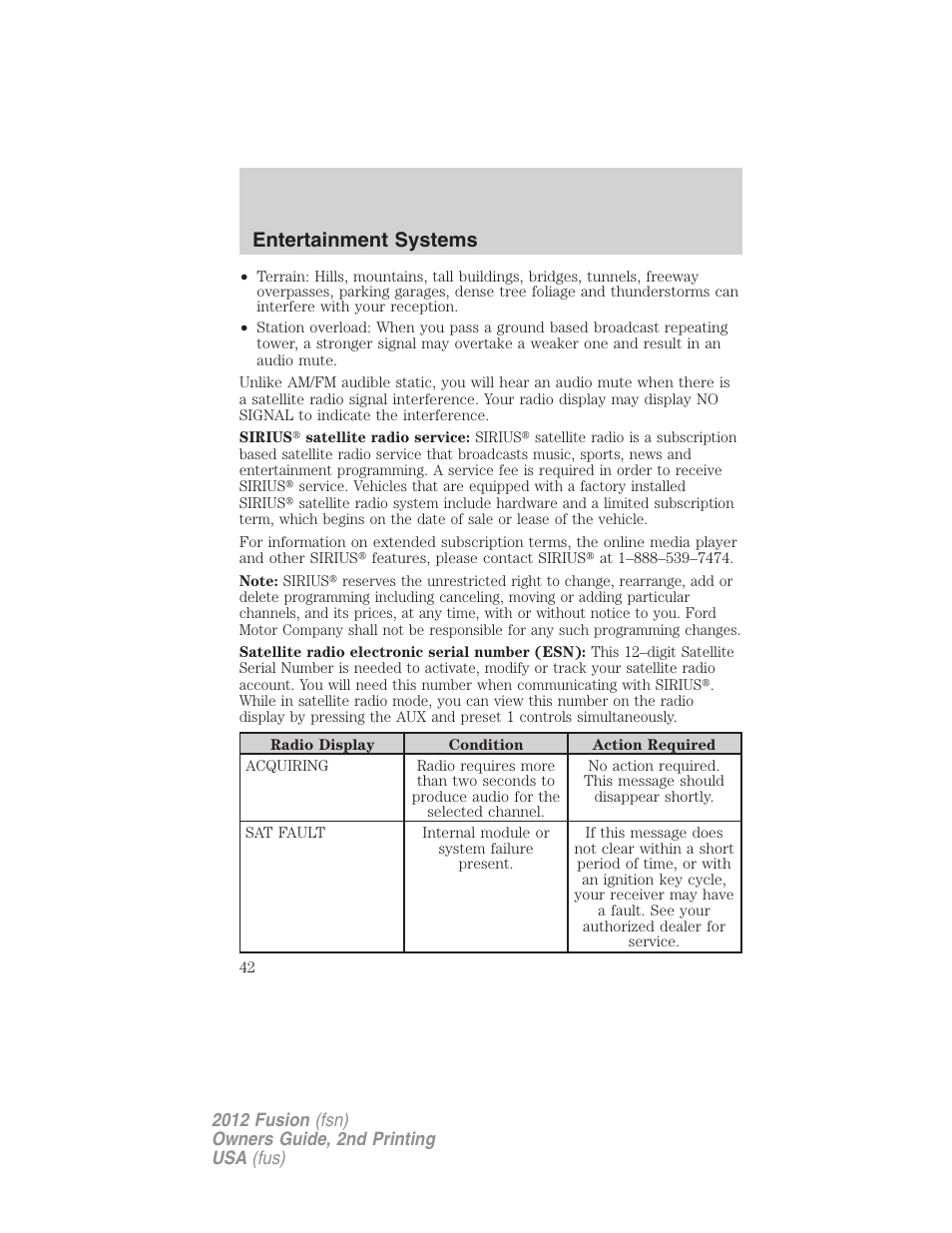 Entertainment systems | FORD 2012 Fusion v.2 User Manual | Page 42 / 373