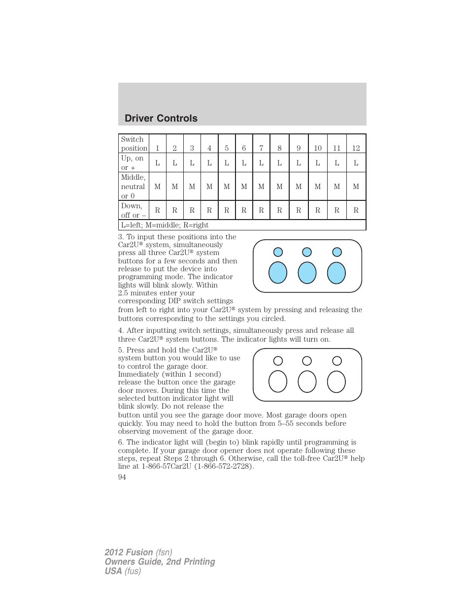 Driver controls | FORD 2012 Fusion v.2 User Manual | Page 94 / 373