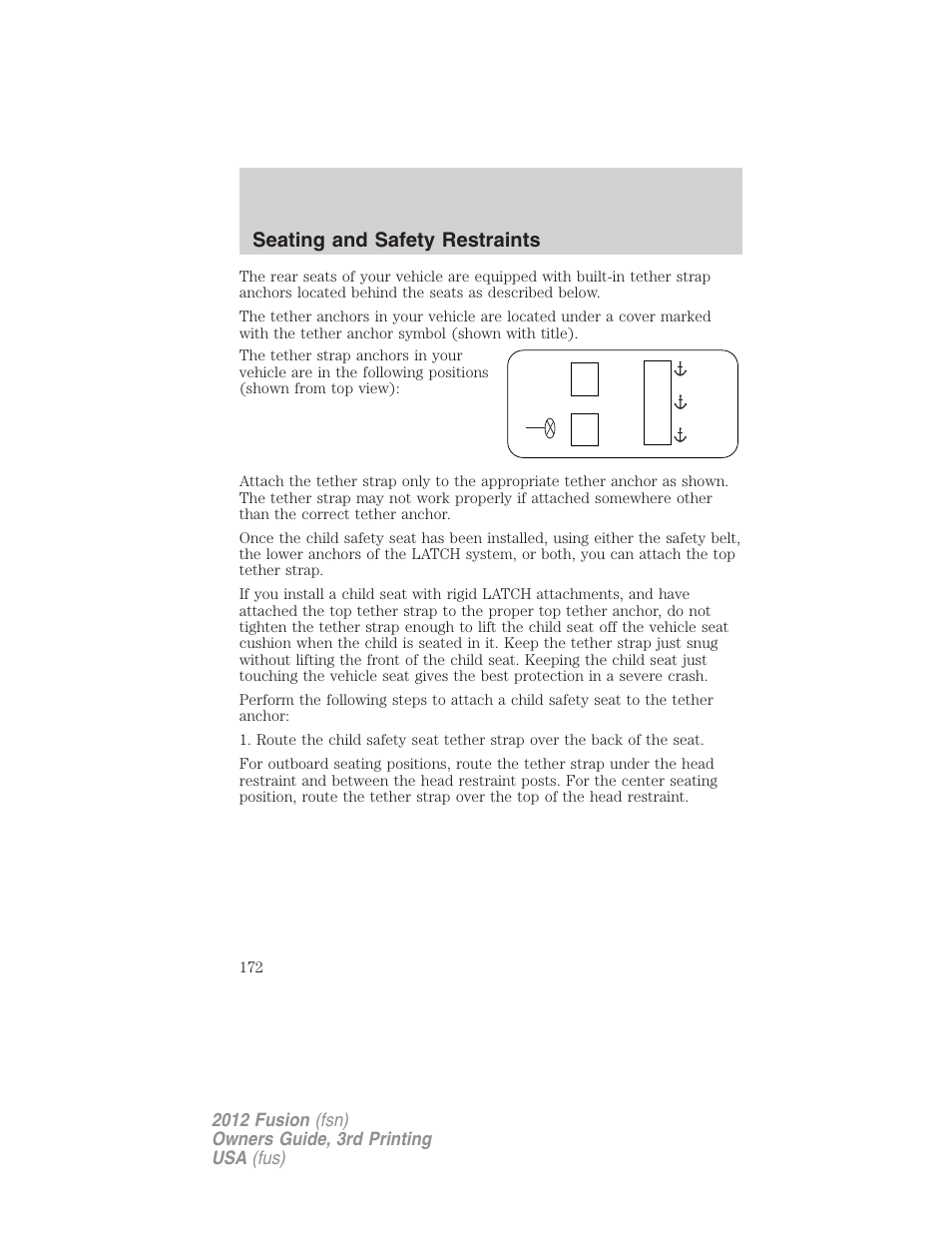 Seating and safety restraints | FORD 2012 Fusion v.3 User Manual | Page 172 / 370