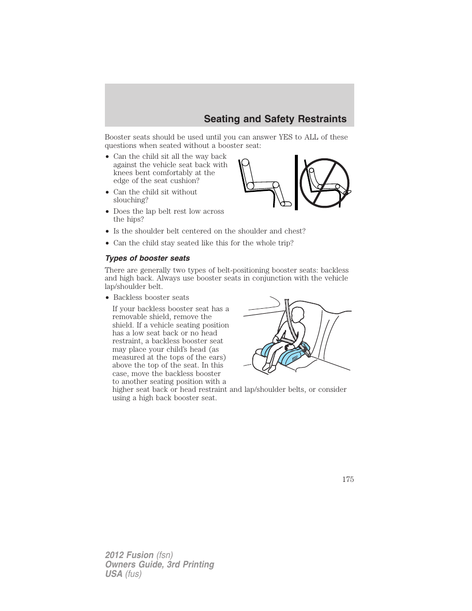 Types of booster seats, Seating and safety restraints | FORD 2012 Fusion v.3 User Manual | Page 175 / 370