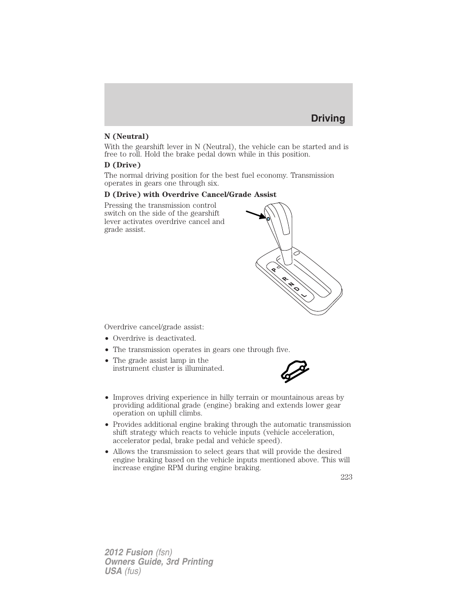 Driving | FORD 2012 Fusion v.3 User Manual | Page 223 / 370