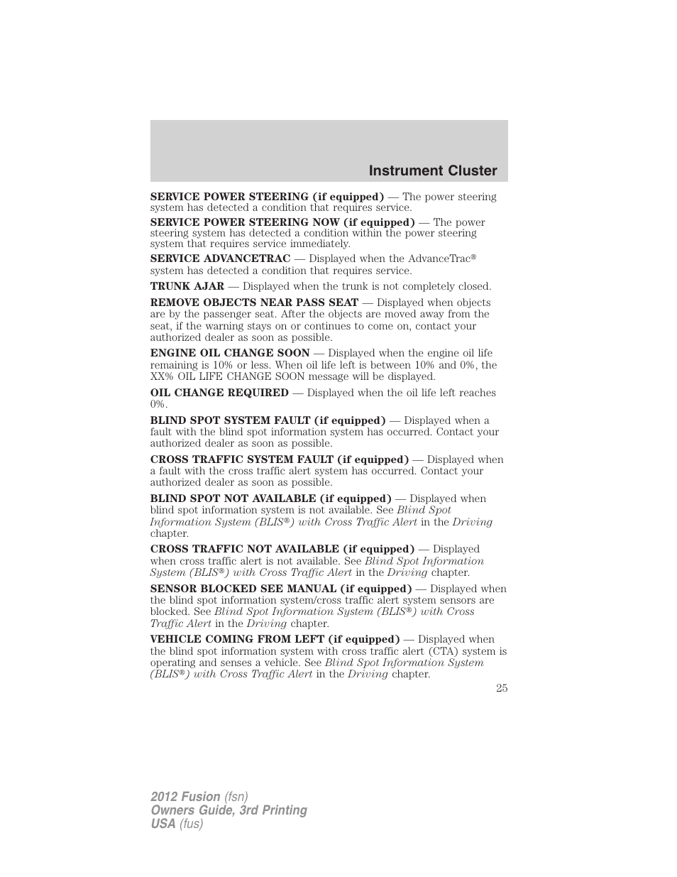 Instrument cluster | FORD 2012 Fusion v.3 User Manual | Page 25 / 370