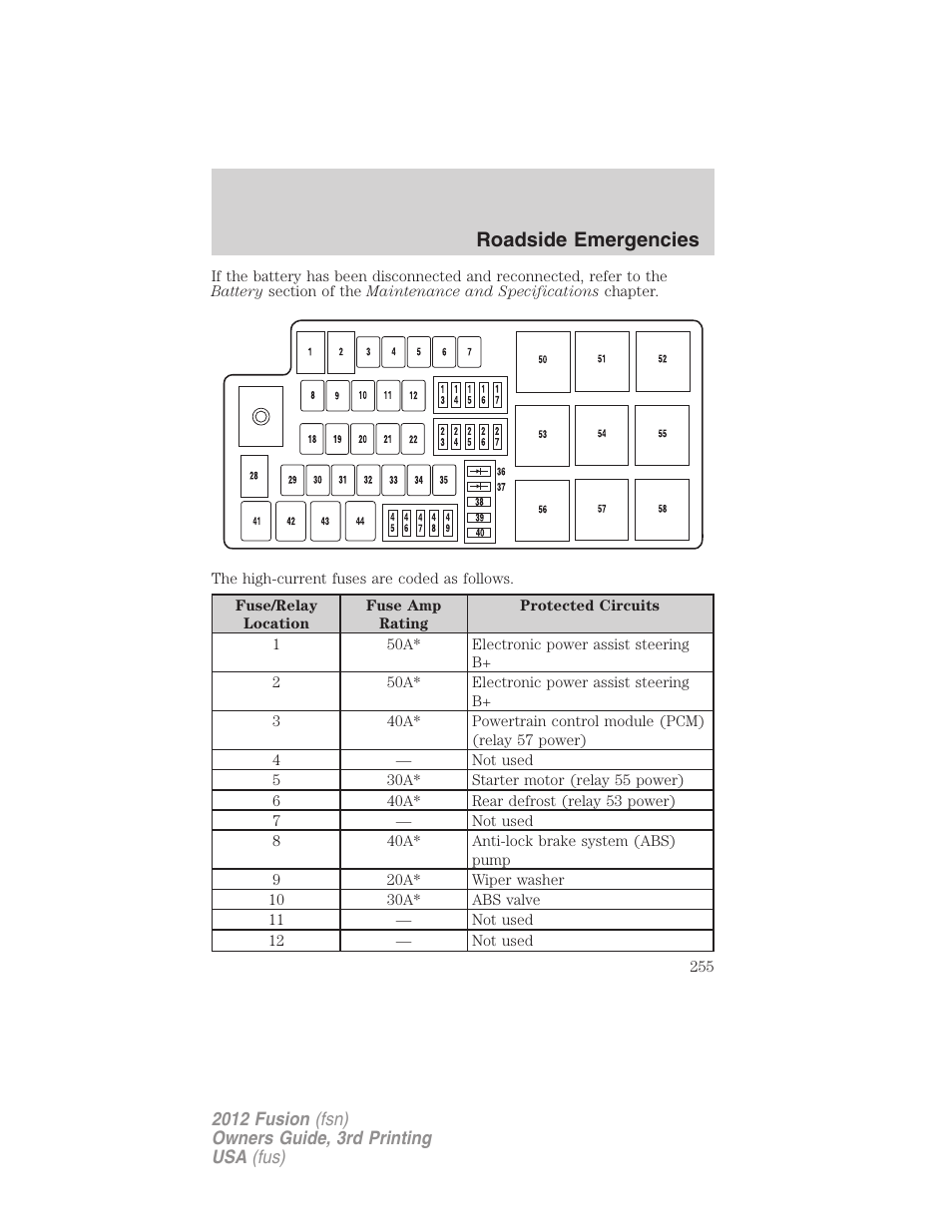 Roadside emergencies | FORD 2012 Fusion v.3 User Manual | Page 255 / 370