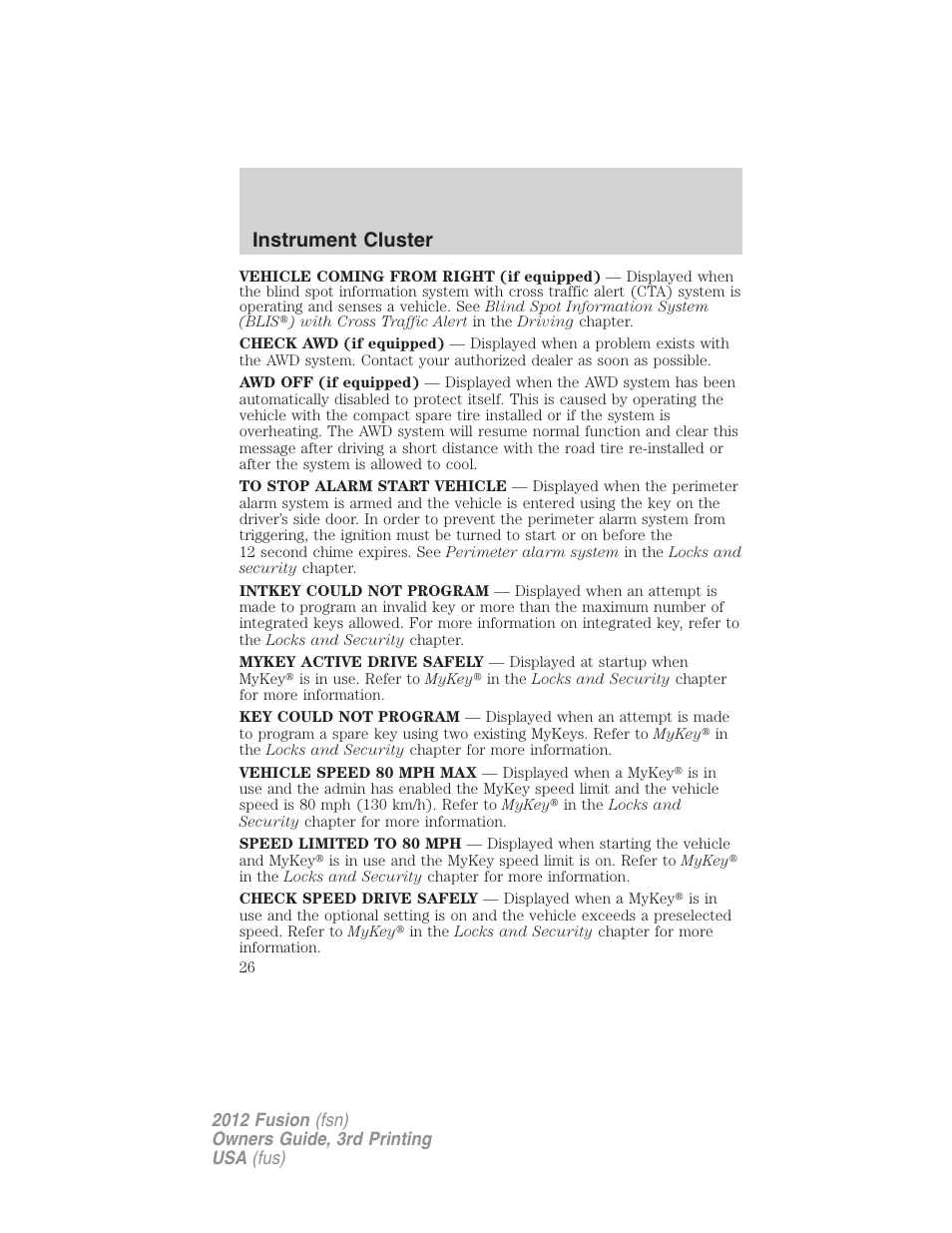 Instrument cluster | FORD 2012 Fusion v.3 User Manual | Page 26 / 370