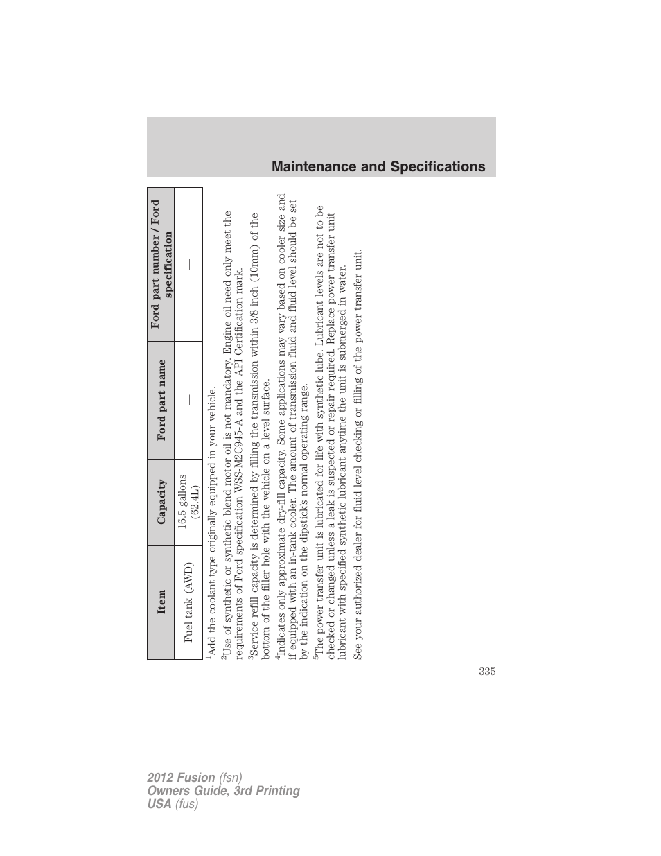 Maintenance and specifications | FORD 2012 Fusion v.3 User Manual | Page 335 / 370