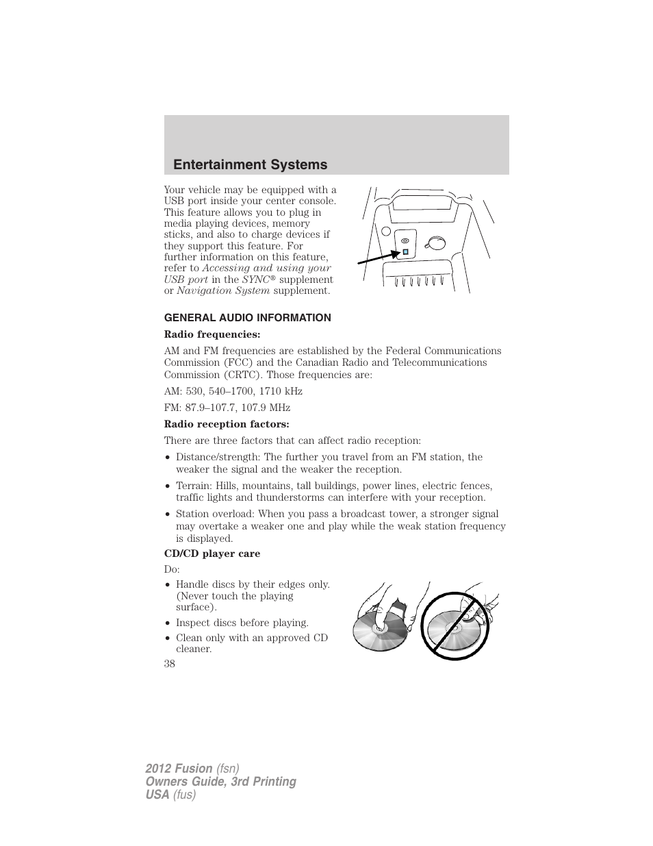 General audio information, Entertainment systems | FORD 2012 Fusion v.3 User Manual | Page 38 / 370