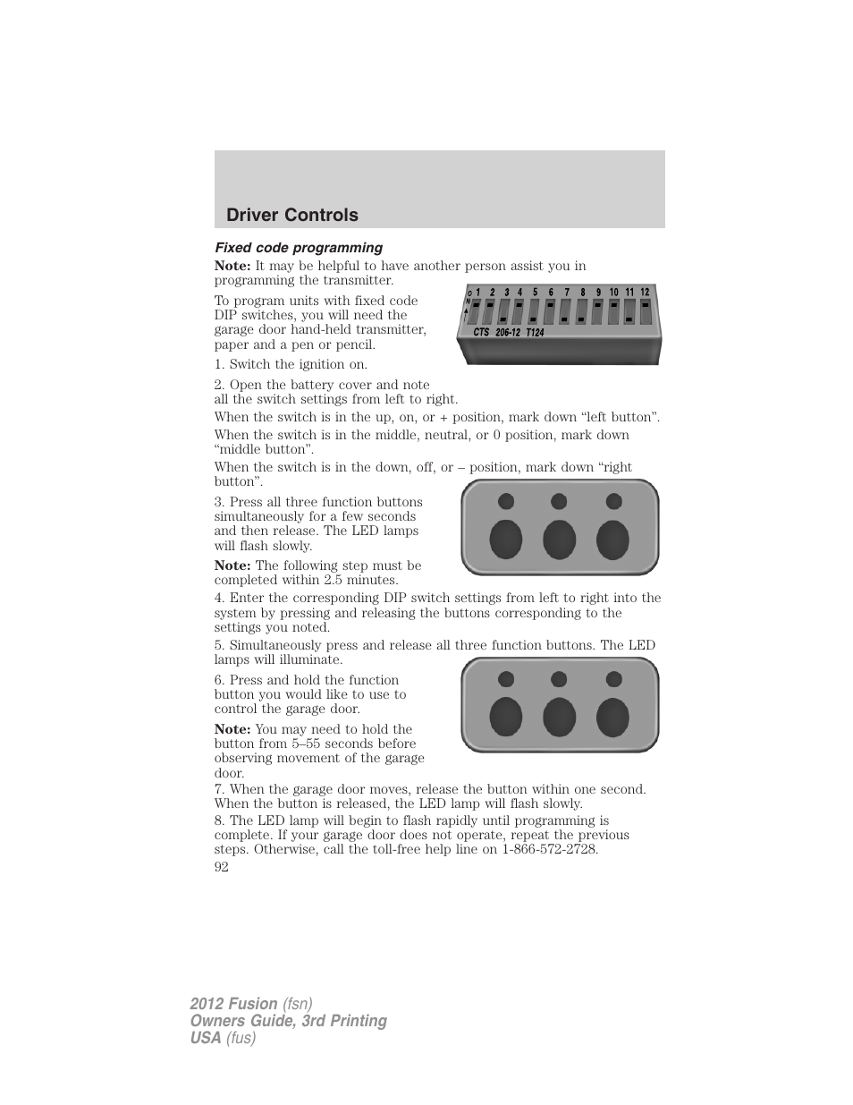 Fixed code programming, Driver controls | FORD 2012 Fusion v.3 User Manual | Page 92 / 370