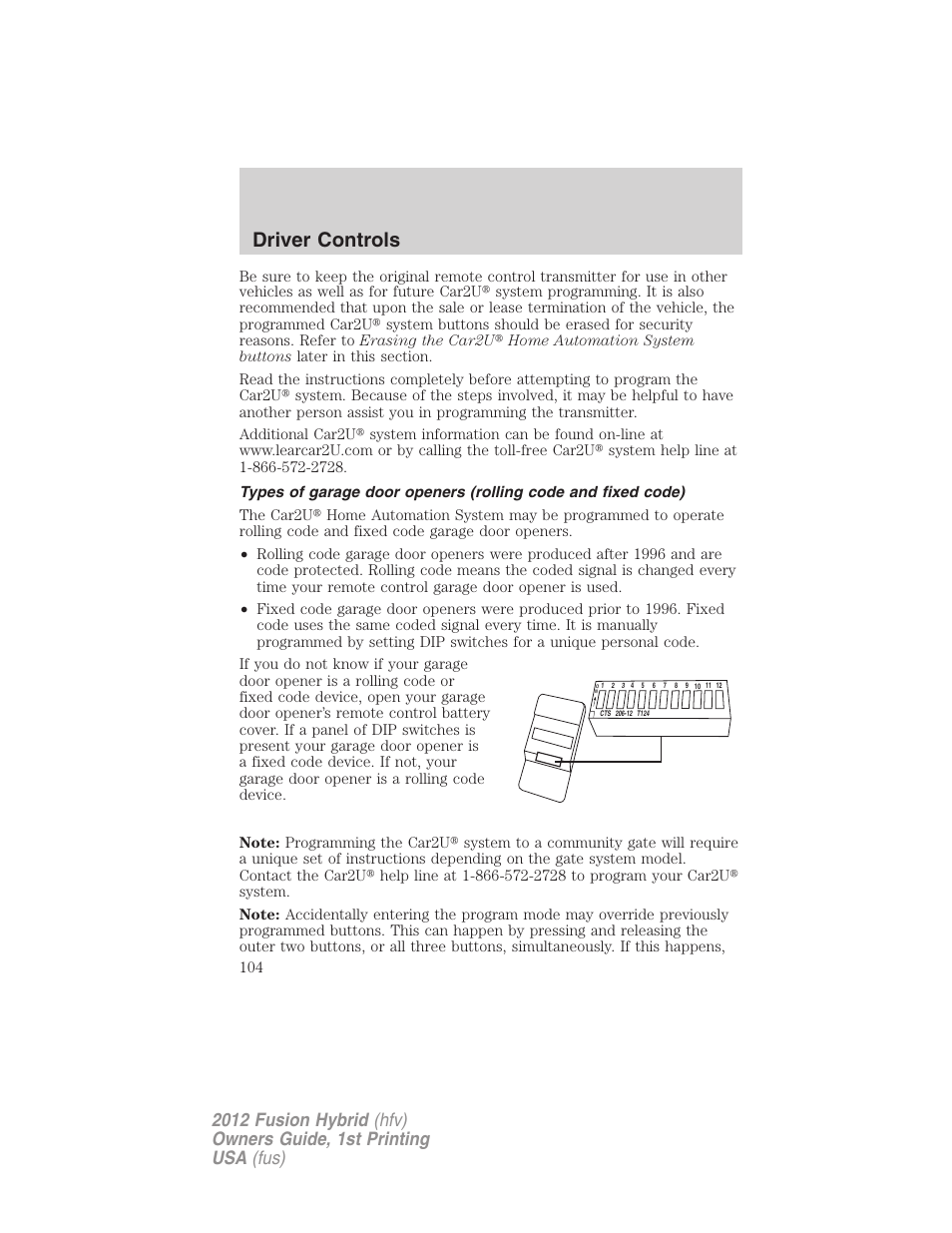 Driver controls | FORD 2012 Fusion Hybrid User Manual | Page 104 / 347