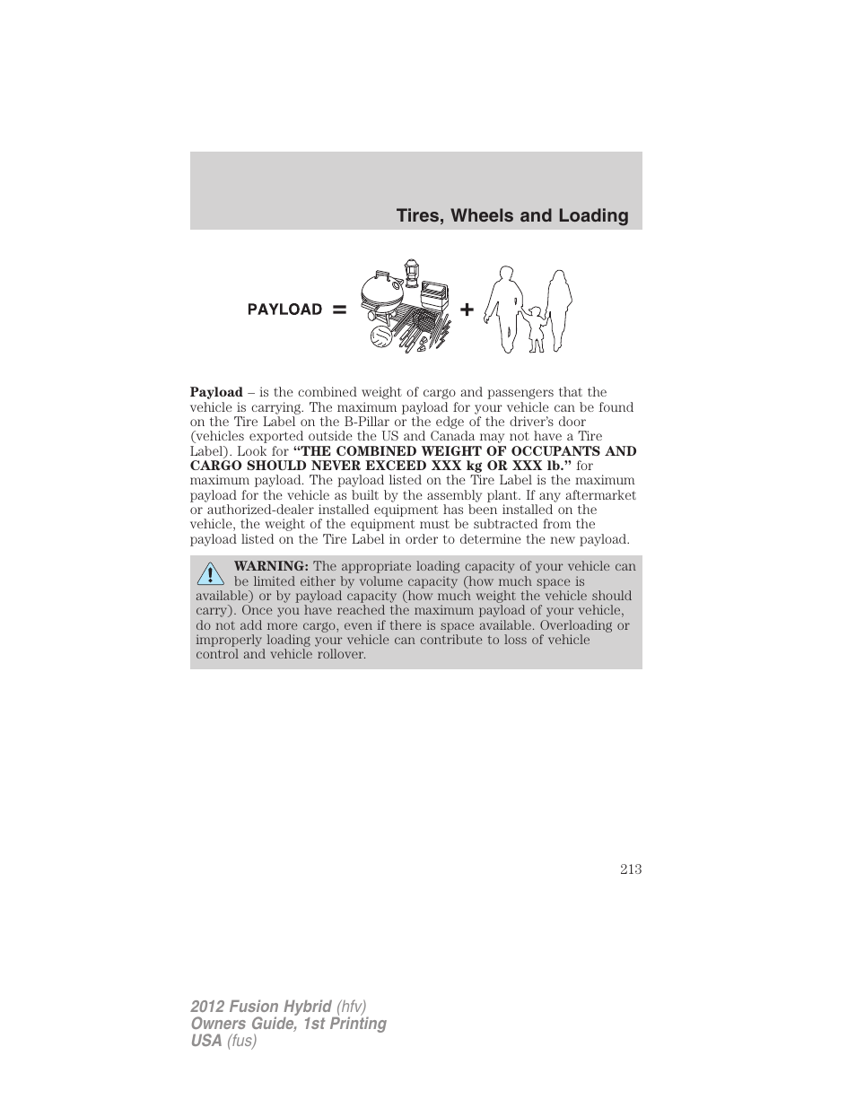 Tires, wheels and loading | FORD 2012 Fusion Hybrid User Manual | Page 213 / 347