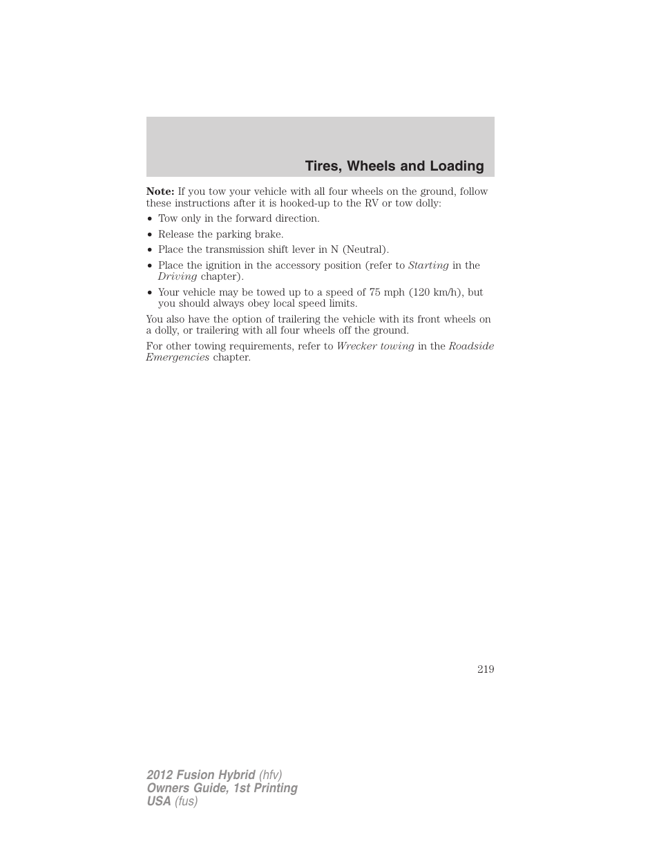 Tires, wheels and loading | FORD 2012 Fusion Hybrid User Manual | Page 219 / 347