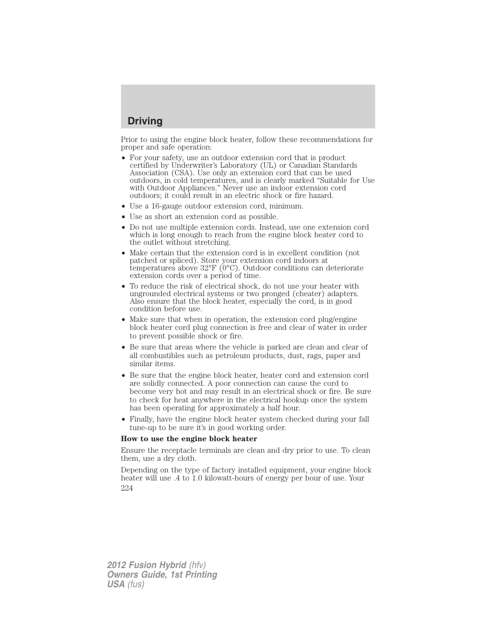 Driving | FORD 2012 Fusion Hybrid User Manual | Page 224 / 347