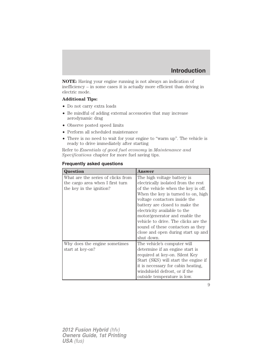 Frequently asked questions, Introduction | FORD 2012 Fusion Hybrid User Manual | Page 9 / 347