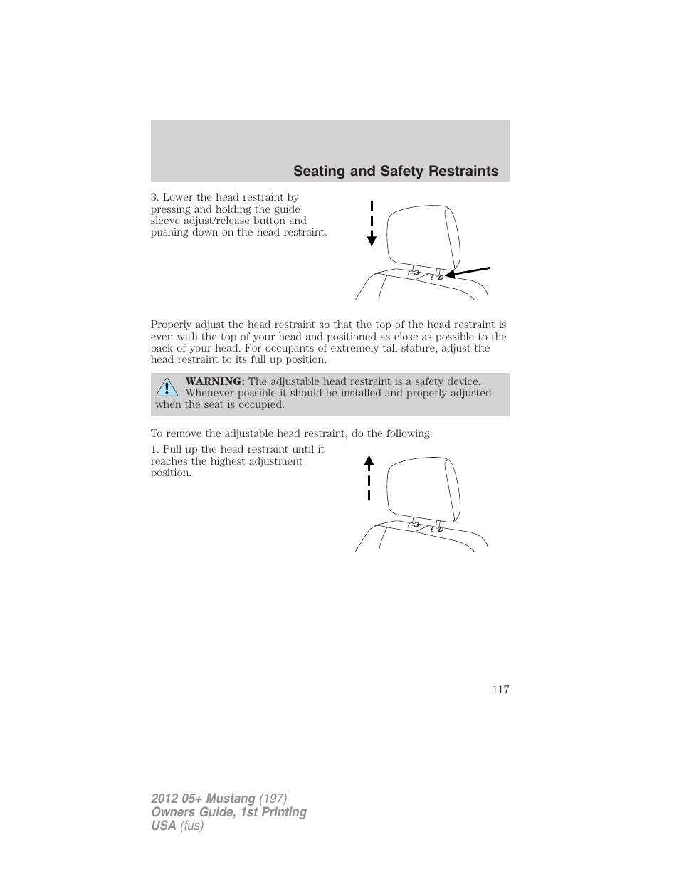 Seating and safety restraints | FORD 2012 Shelby GT 500 v.1 User Manual | Page 117 / 346