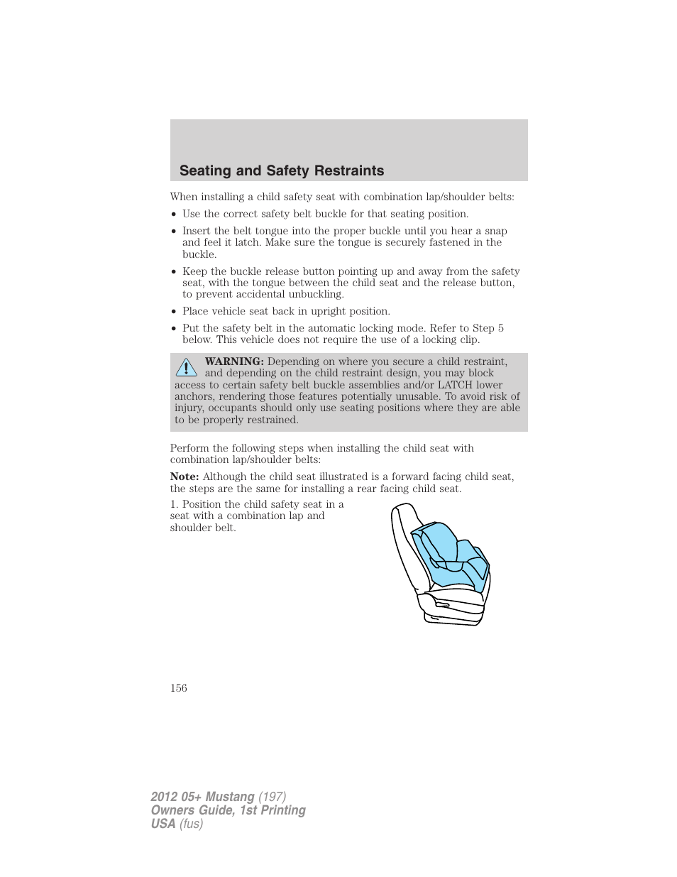 Seating and safety restraints | FORD 2012 Shelby GT 500 v.1 User Manual | Page 156 / 346